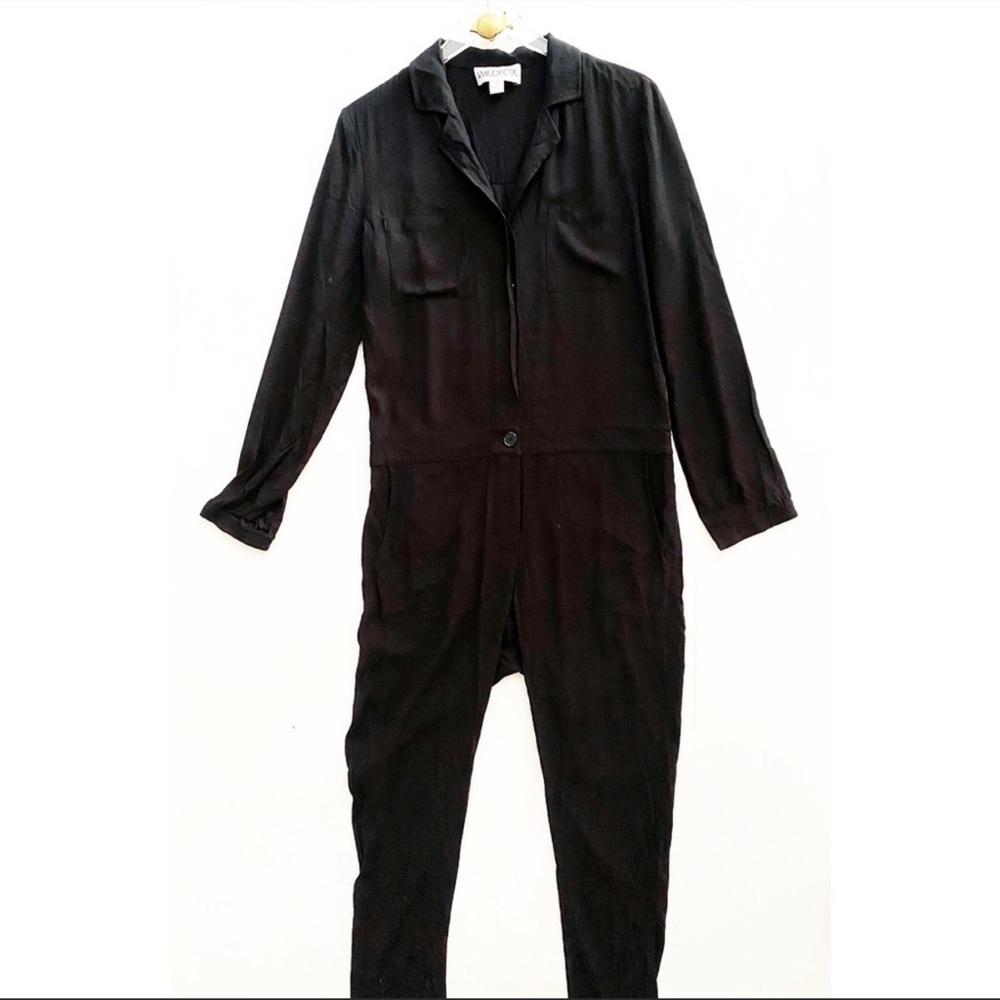 wildfox / black collar button down long jumpsuit